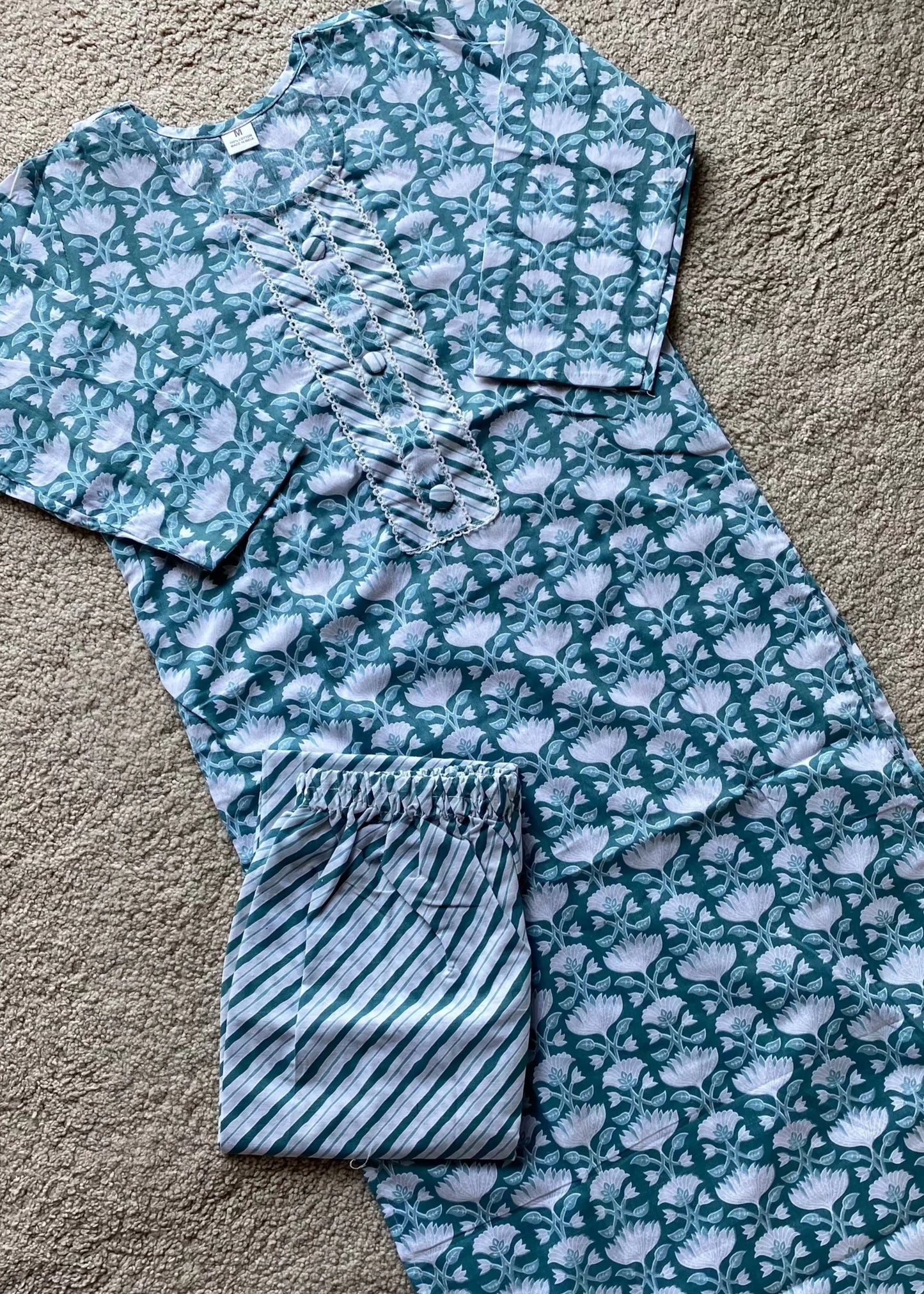 Blue Printed Straight Kurta and Trousers Co-Ord Set