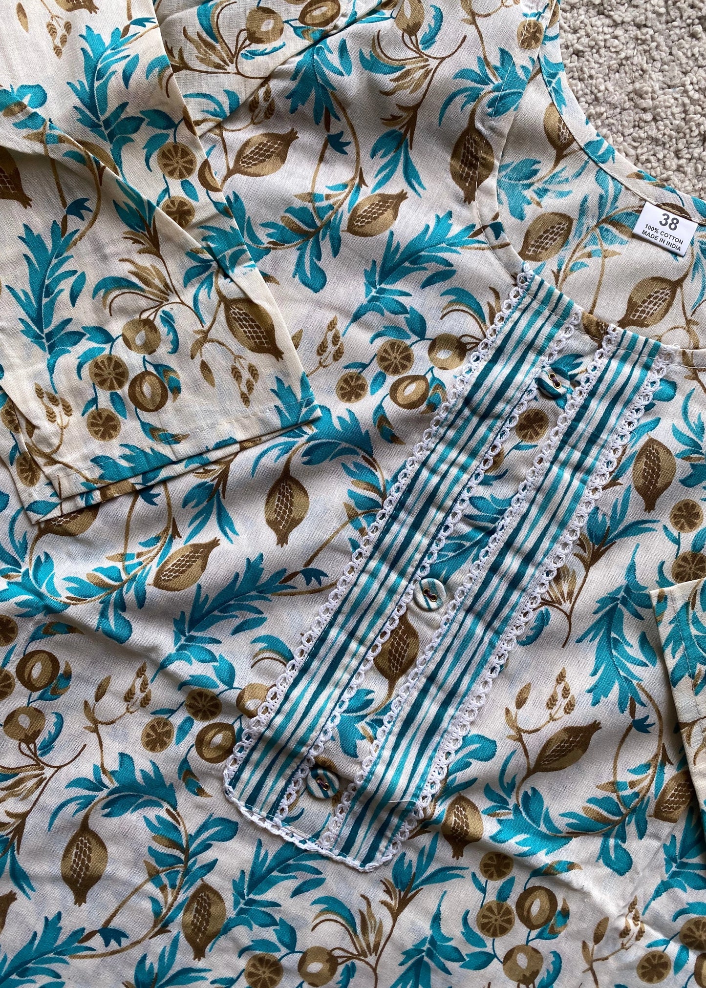 Beige Printed Straight Kurta and Trousers Co-Ord Set