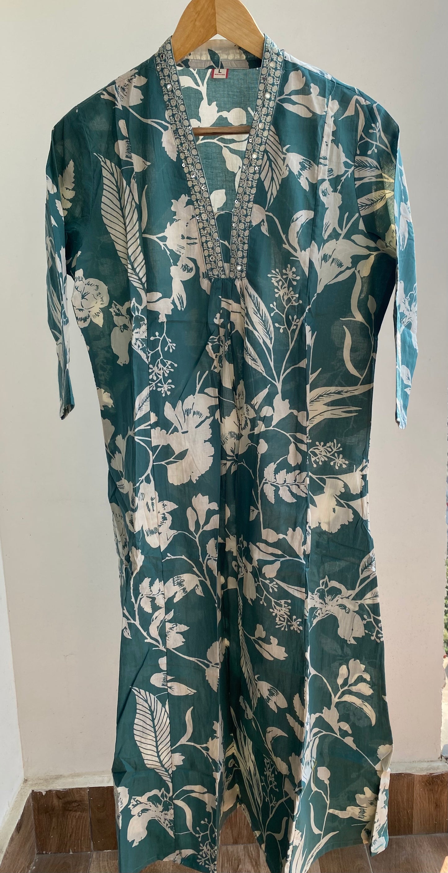 Sea Green Printed A-Line Kurta & Trousers with Dupatta