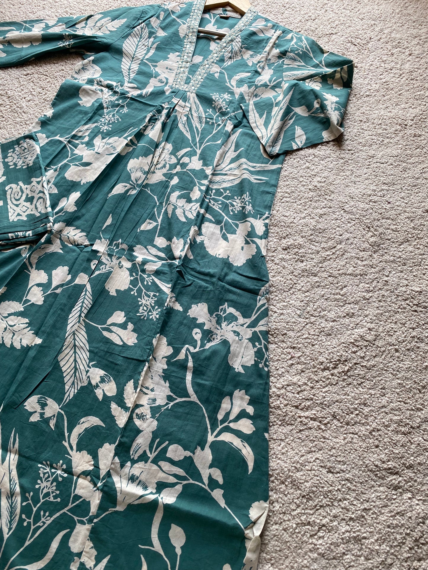 Sea Green Printed A-Line Kurta & Trousers with Dupatta