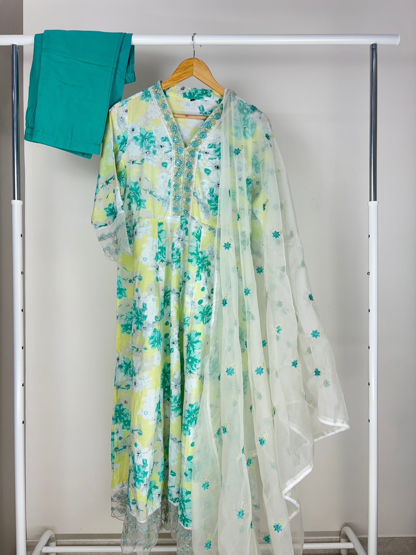 Sea Green and White Suit Set