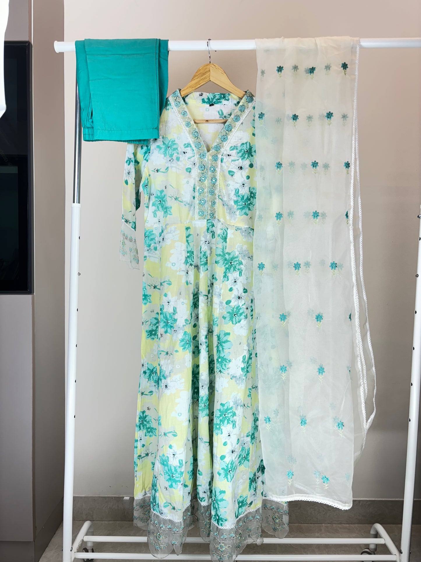 Sea Green and White Suit Set