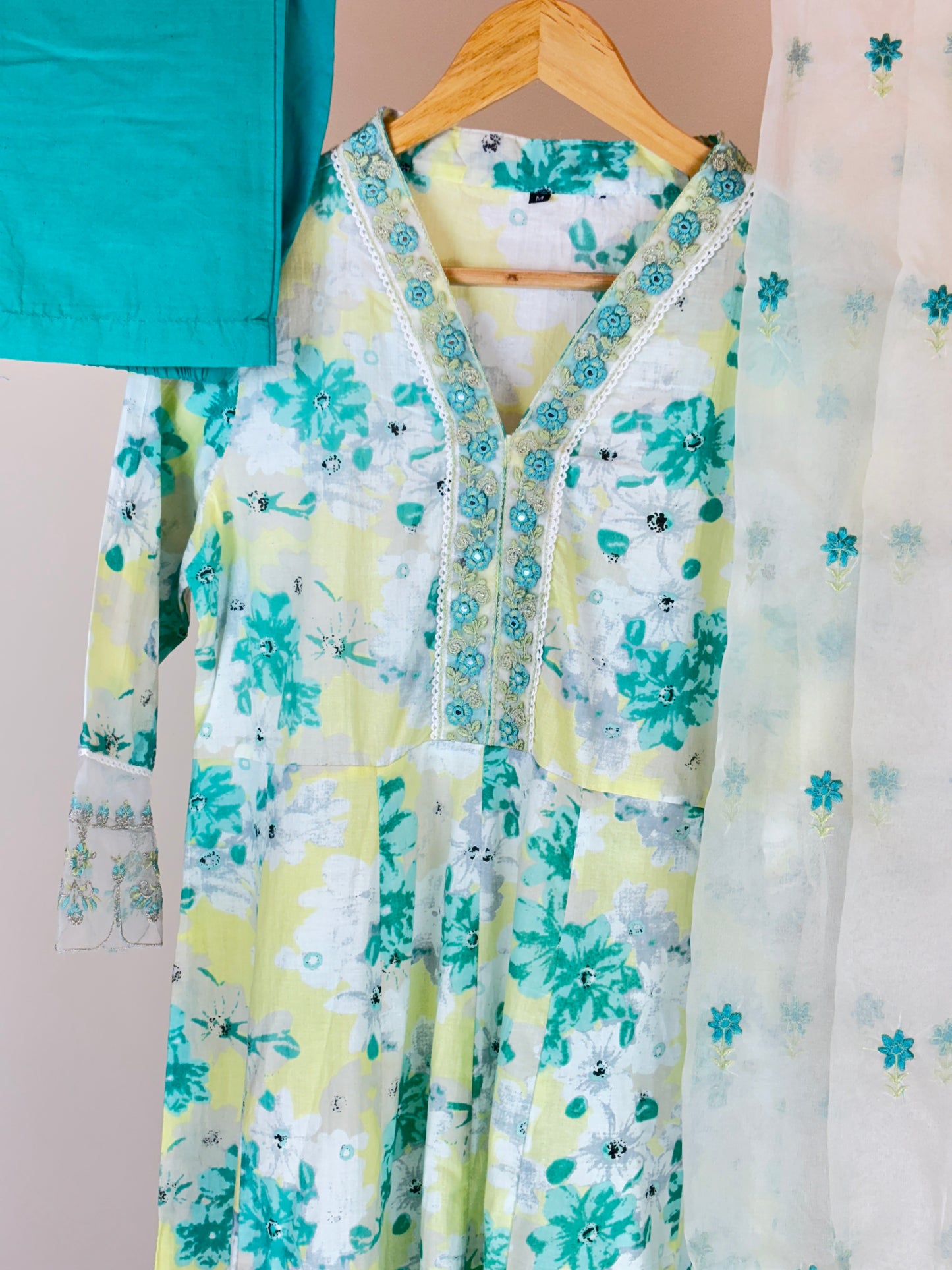 Sea Green and White Suit Set