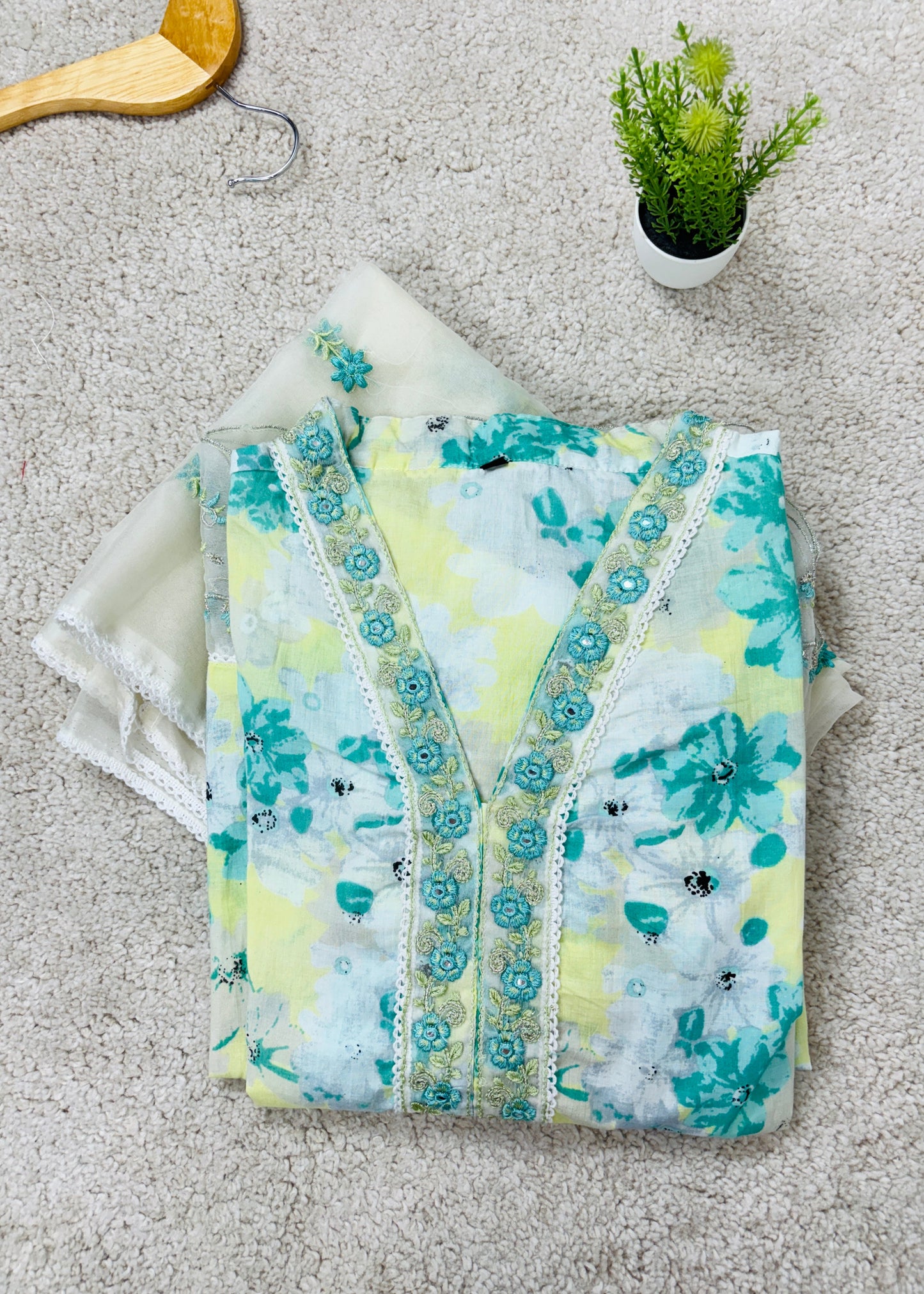 Sea Green and White Suit Set