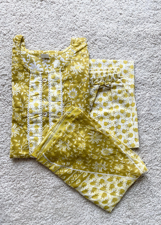 Light Green Printed Straight Kurta and Trousers With Dupatta