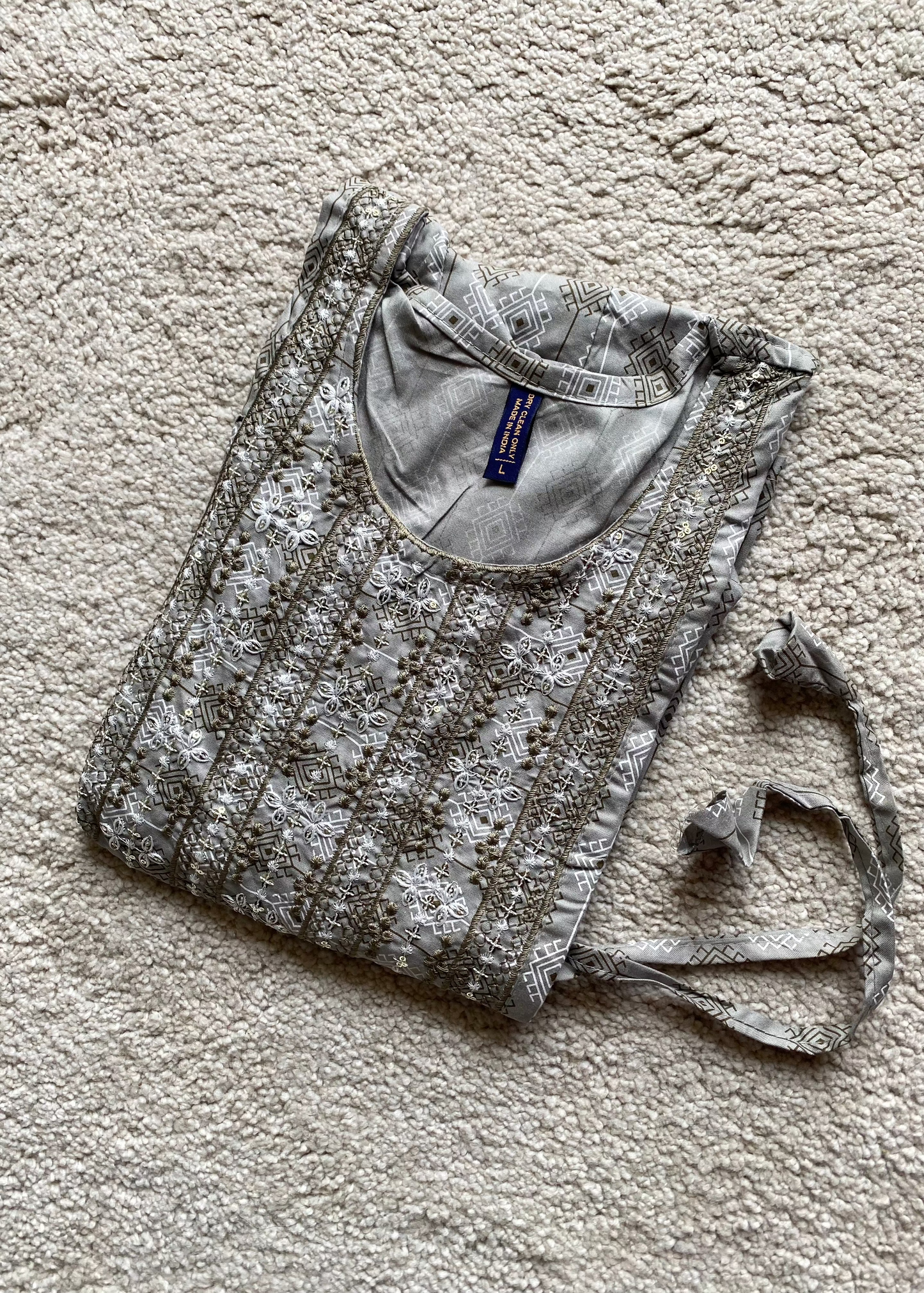 Grey Printed A-Line Kurta