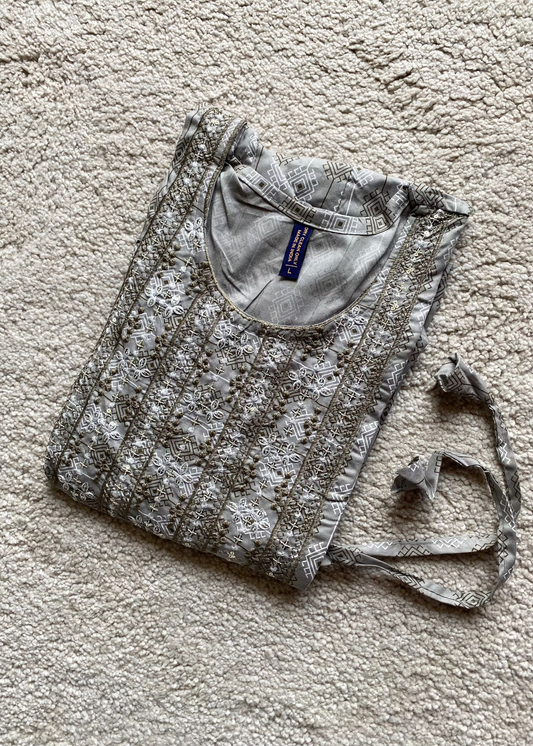 Grey Printed A-Line Kurta