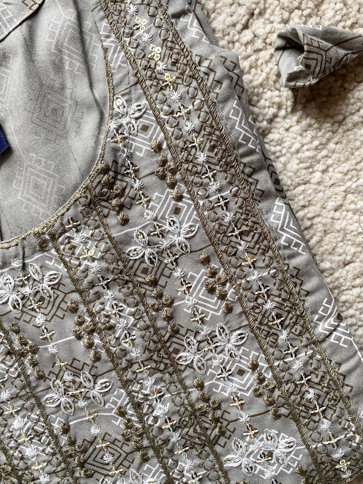Grey Printed A-Line Kurta