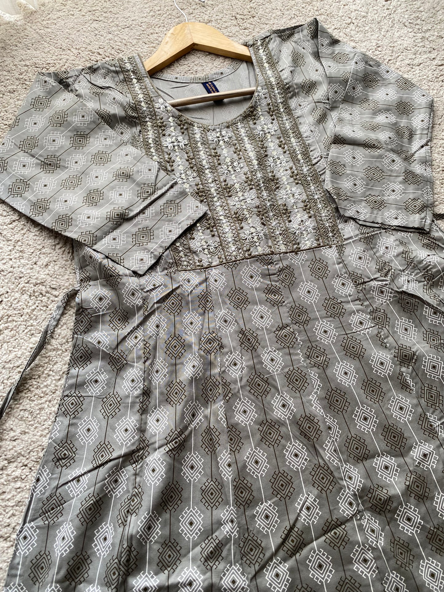 Grey Printed A-Line Kurta